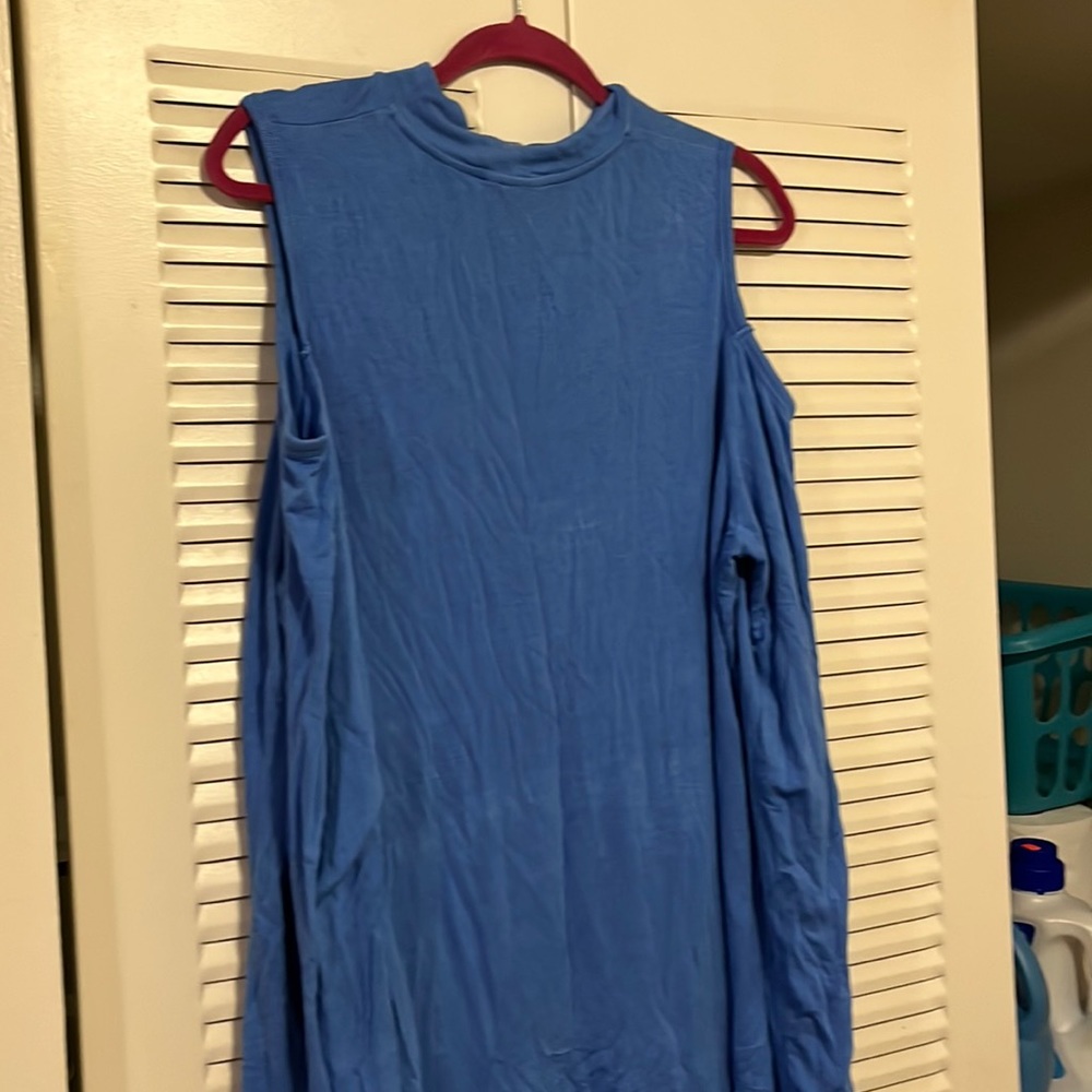 Blue off the shoulder mock neck